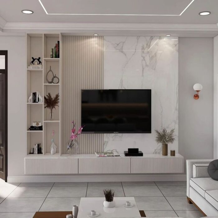 Three Drawer TV Unit with Two Open Door Cabinet