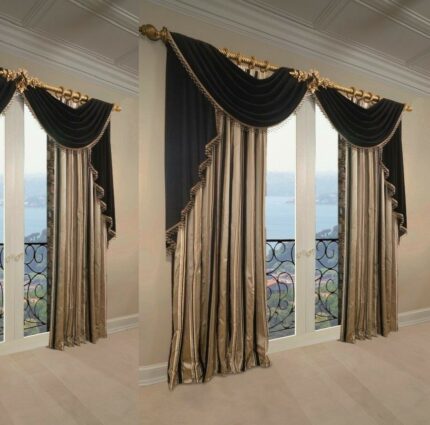 Luxury Black Curtains with Golden Detailing